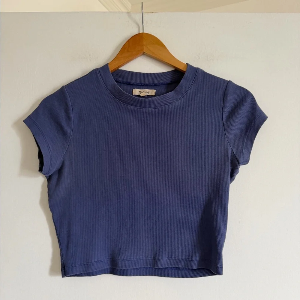 Madewell Dusty Twilight Blue Supima Rib Crop Tee size Medium EUC - Picture 5 of 9